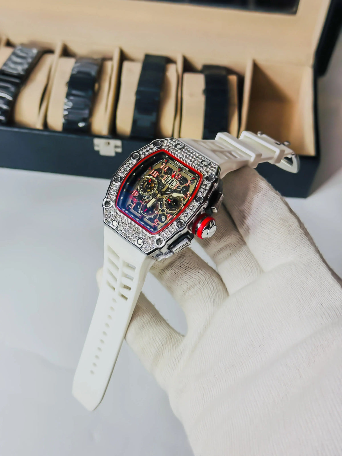 RM Diamond Bezel - Premium Chronograph - White Strap Edition