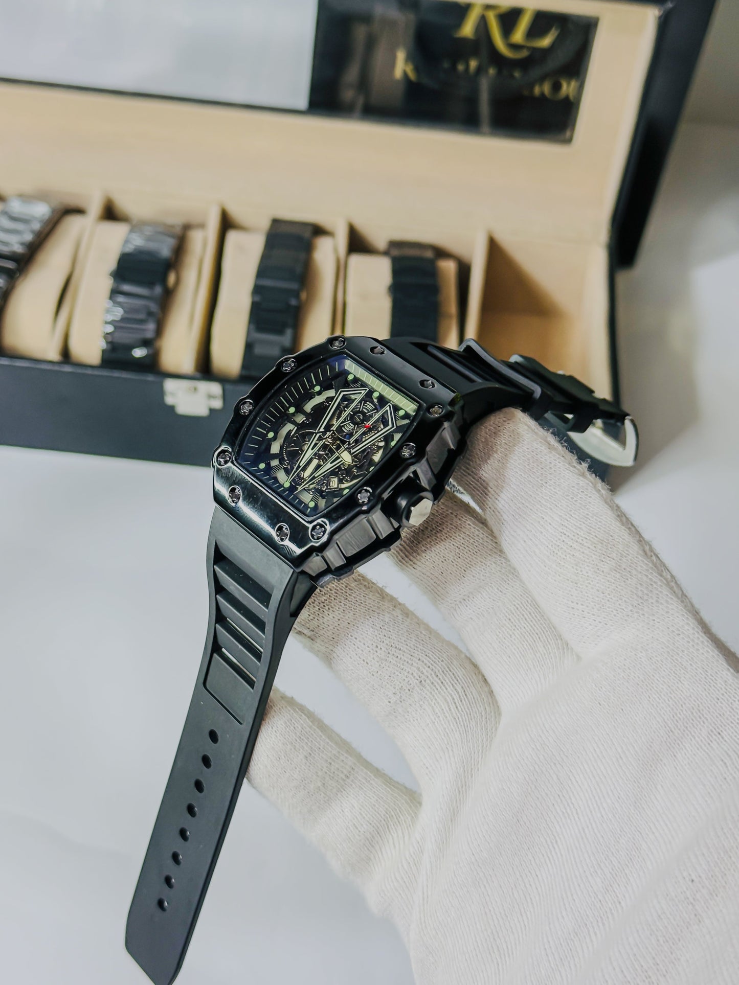 RM Premium Skeleton - Black Strap Watch