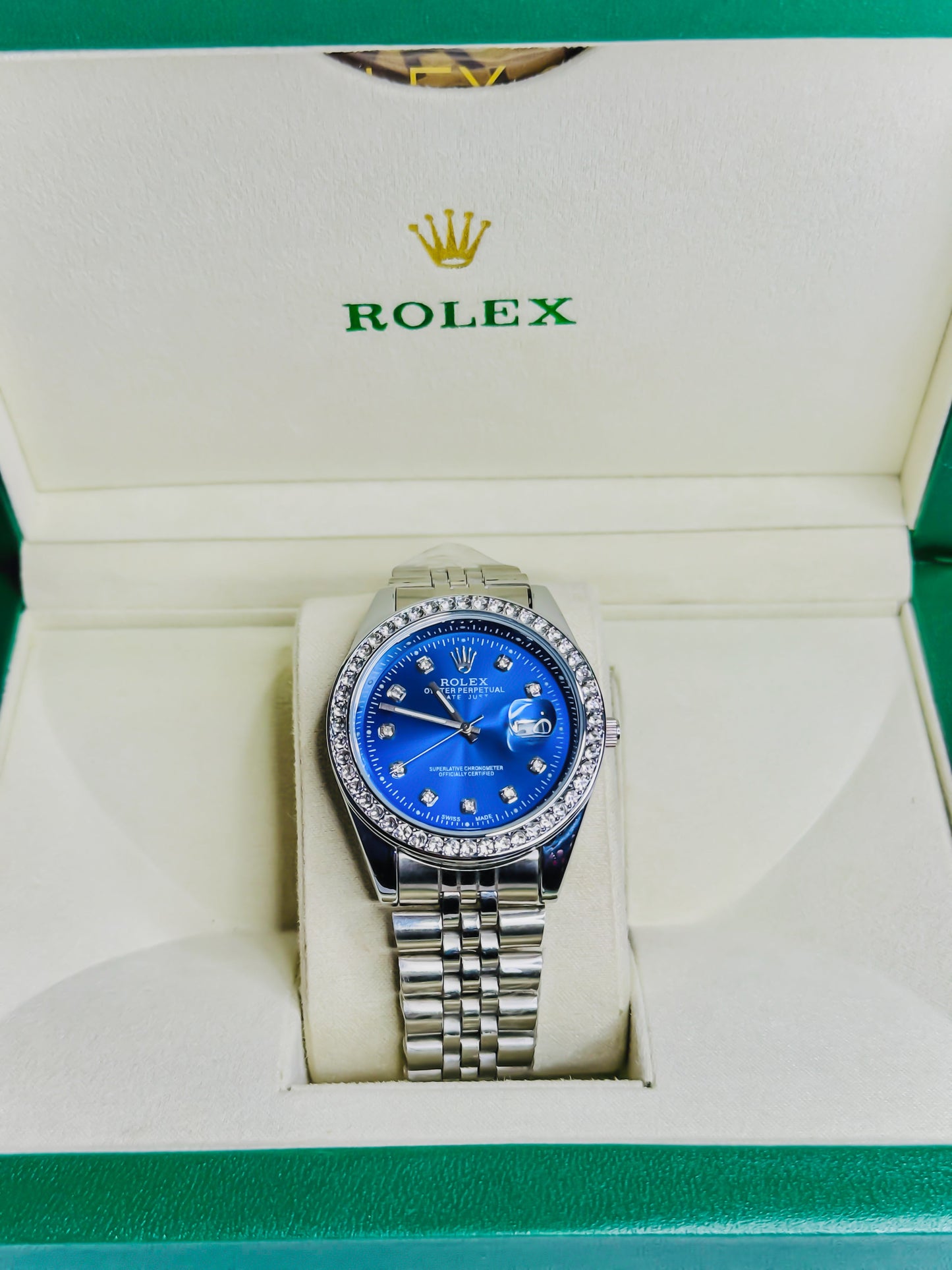 Date Just Silver - Blue Dial - Diamond Bezel