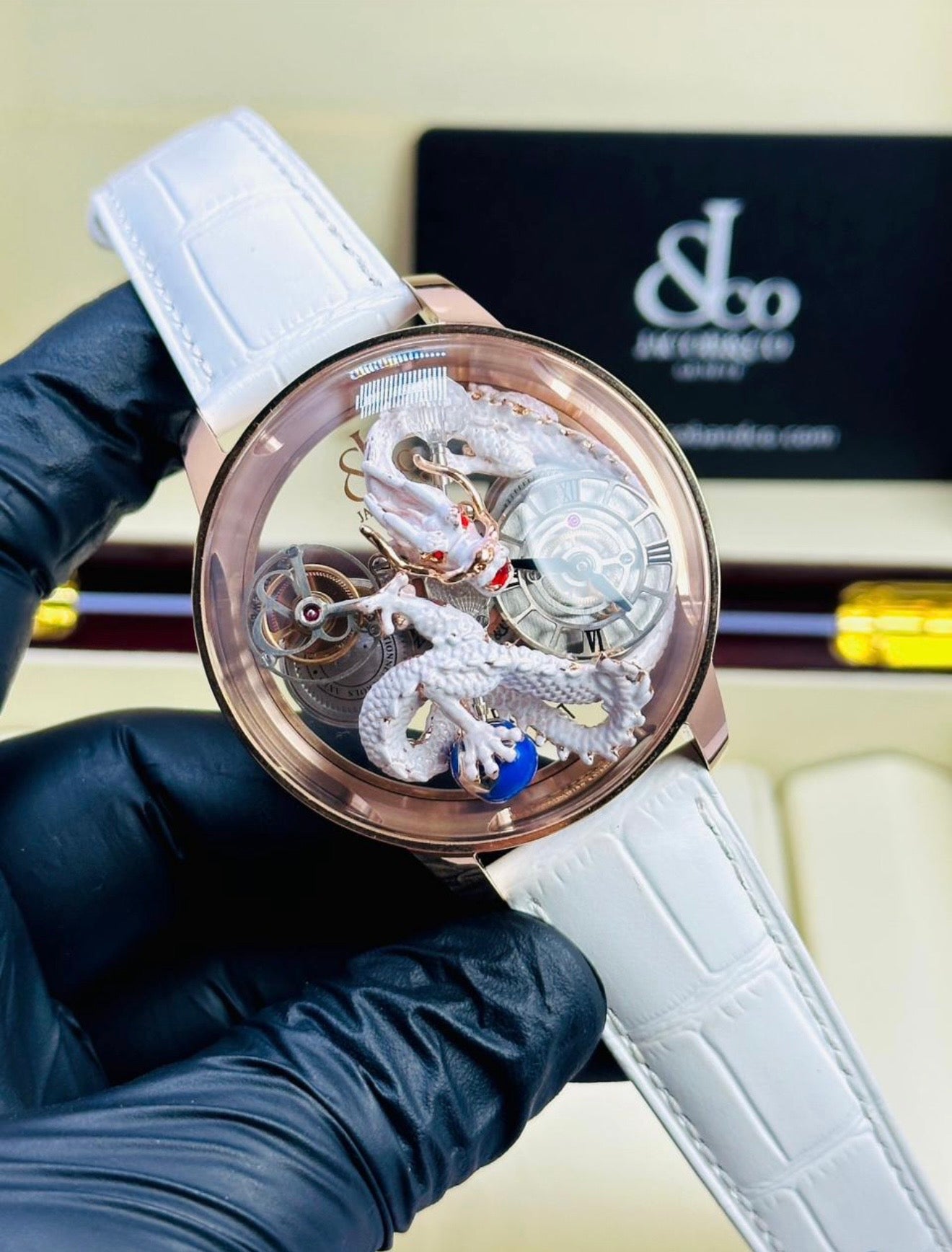 J&Co Dragon Skeleton Watch – Master Luxury White Edition