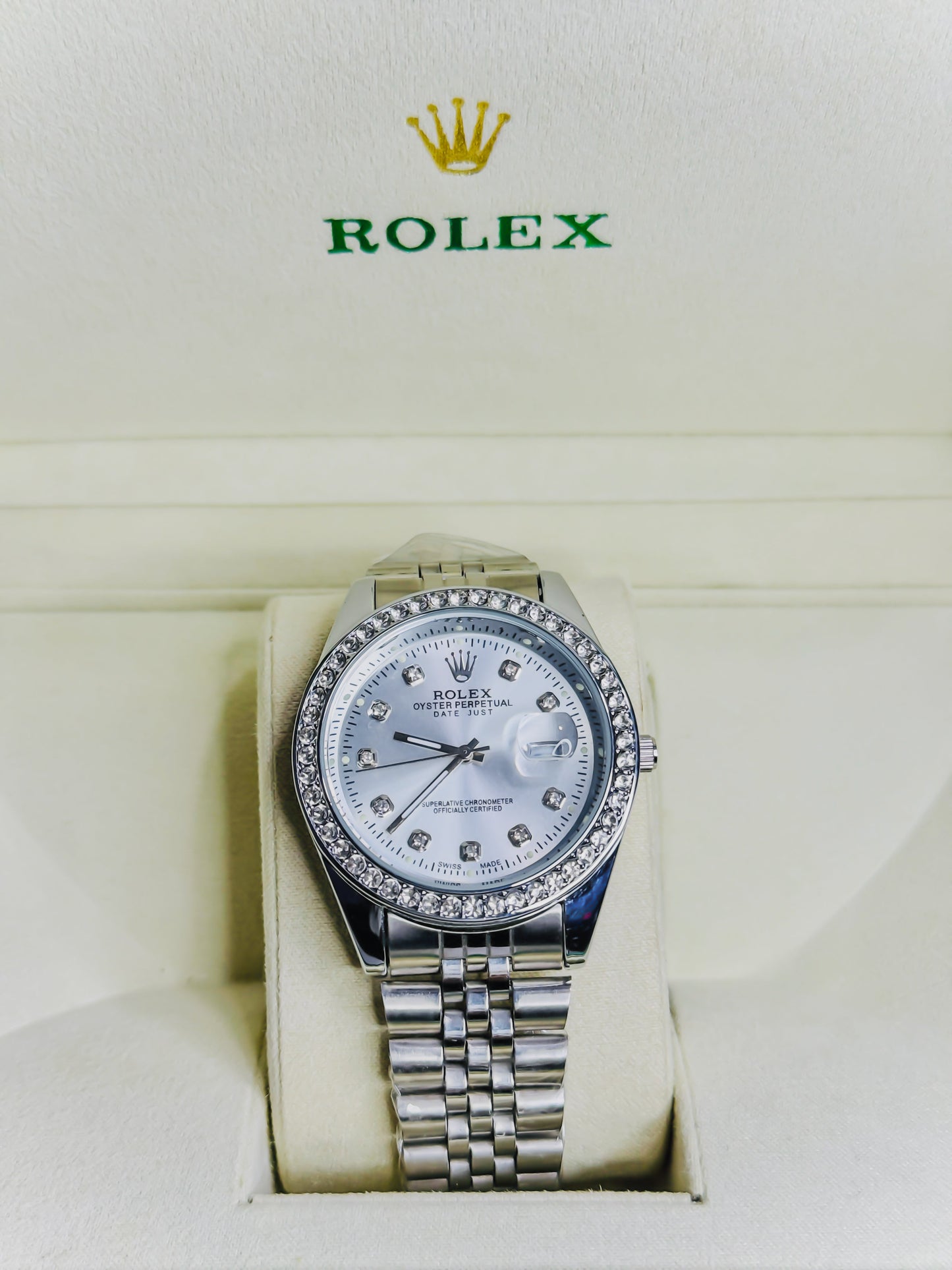 Date Just Silver - Diamond Bezel