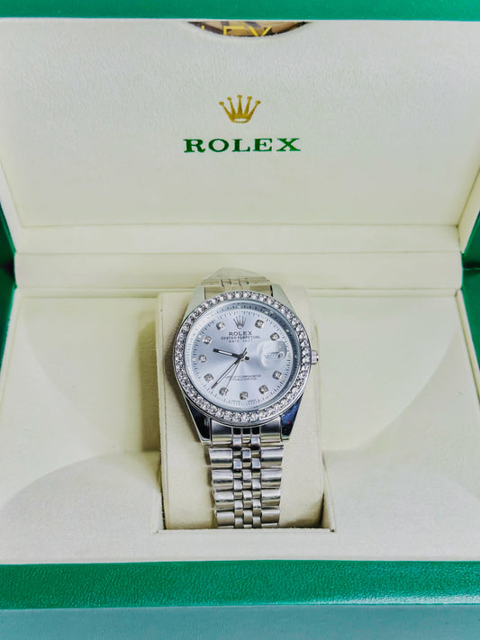 Date Just Silver - Diamond Bezel