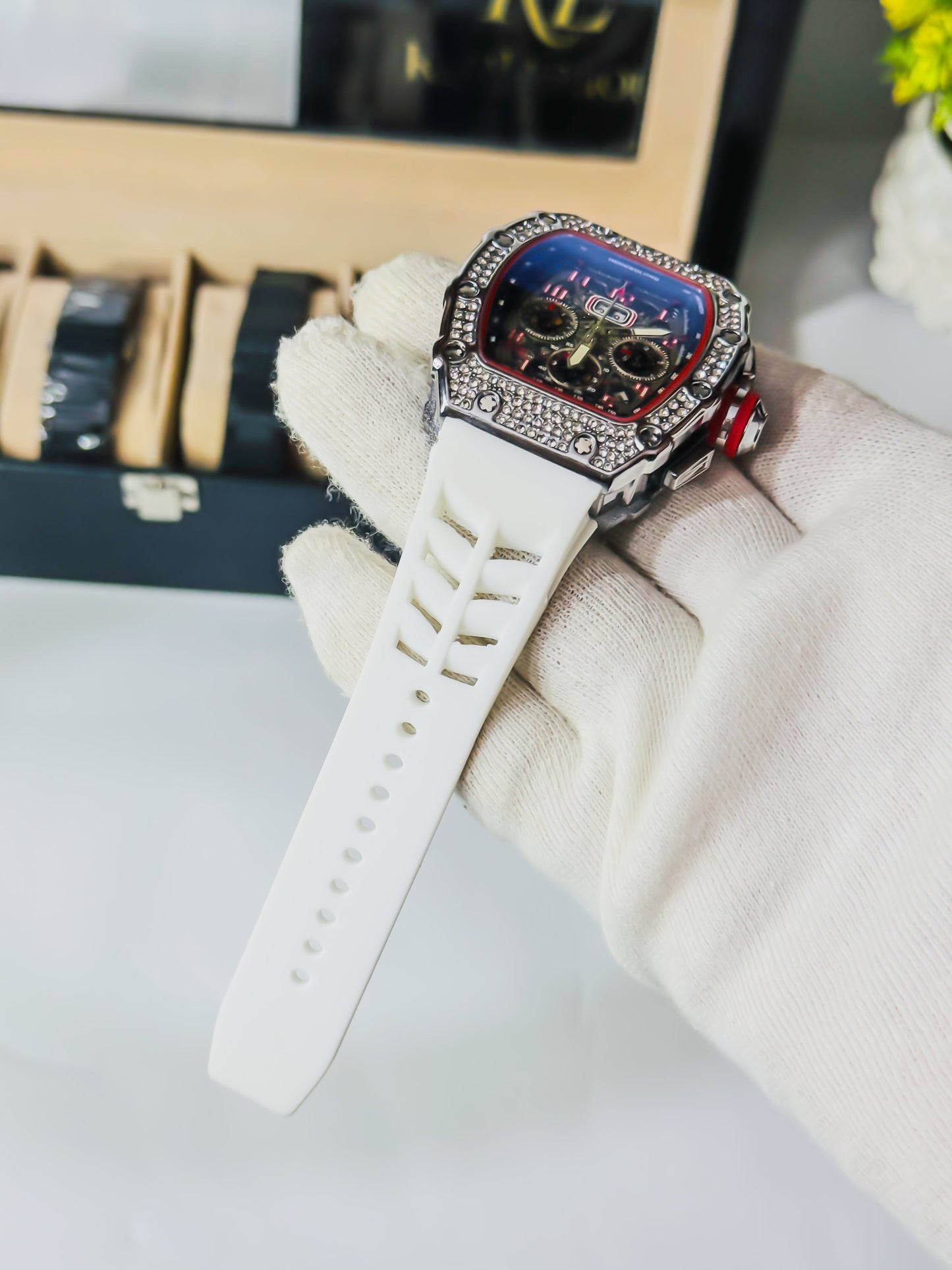 RM Diamond Bezel - Premium Chronograph - White Strap Edition