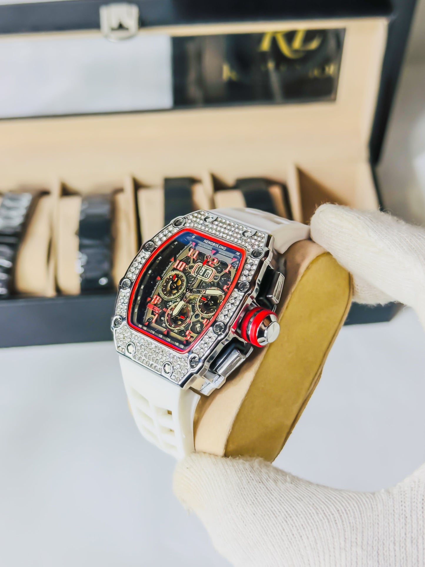 RM Diamond Bezel - Premium Chronograph - White Strap Edition